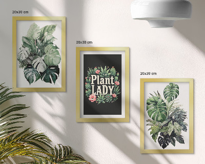 Keretezett triptichon Trópusi növények zöld Plant Lady felirattal