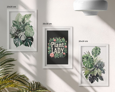 Keretezett triptichon Trópusi növények zöld Plant Lady felirattal