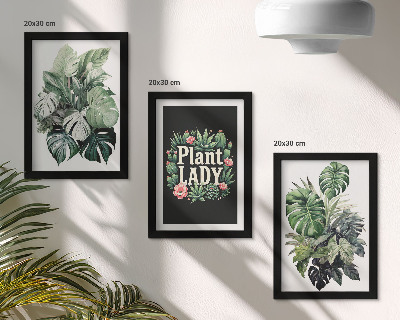 Keretezett triptichon Trópusi növények zöld Plant Lady felirattal