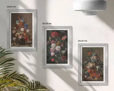 Modern keretezett képszett virágok vázákban és vintage növényi kompozíciók
