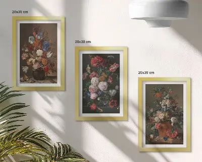 Modern keretezett képszett virágok vázákban és vintage növényi kompozíciók