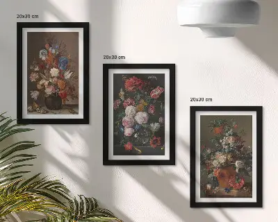 Modern keretezett képszett virágok vázákban és vintage növényi kompozíciók