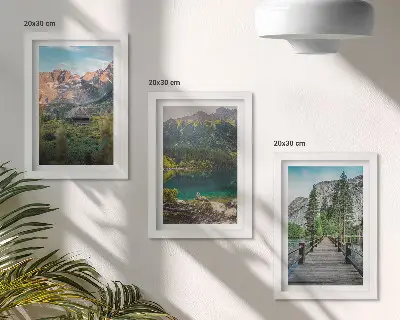 Modern keretezett kép szett hegyi táj tóval és fa mólóval