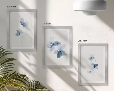 Modern keretezett képszett kék virágok világos háttérrel