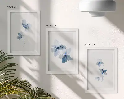 Modern keretezett képszett kék virágok világos háttérrel