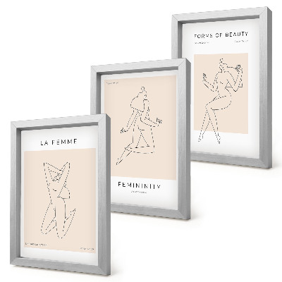 Modern keretezett kép szett Nők lineáris sziluettjei minimalista plakátokon