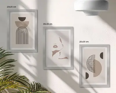 Modern keretezett képszett absztrakt geometriai formák és arcsziluett mintával