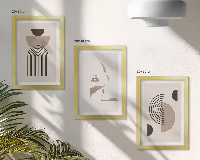 Modern keretezett képszett absztrakt geometriai formák és arcsziluett mintával