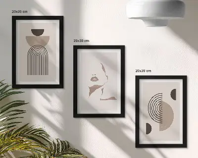 Modern keretezett képszett absztrakt geometriai formák és arcsziluett mintával