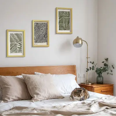 Modern keretezett kép szett zöld árnyalatú vonalak és formák mintáival