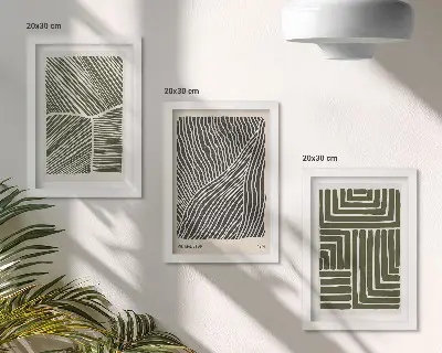 Modern keretezett kép szett zöld árnyalatú vonalak és formák mintáival