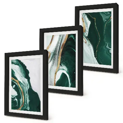 Absztrakt festékminták zöldben és fehérben keretezett triptichon