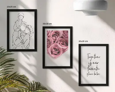 Családi vonalas rózsacsokrok feliratos kép keretezett triptichon otthoni dekoráció