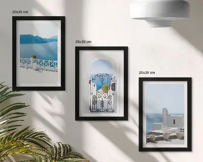 Tengeri kilátás fehér épületekkel Görögországban keretezett triptichon kivitelben