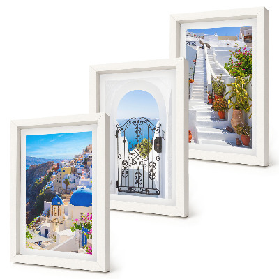 Keretezett triptichon Santorini görög építészetének kilátása Oián