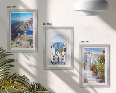 Keretezett triptichon Santorini görög építészetének kilátása Oián