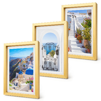 Keretezett triptichon Santorini görög építészetének kilátása Oián