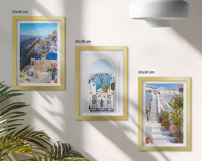 Keretezett triptichon Santorini görög építészetének kilátása Oián