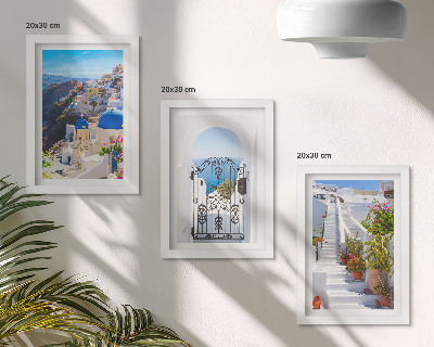 Keretezett triptichon Santorini görög építészetének kilátása Oián