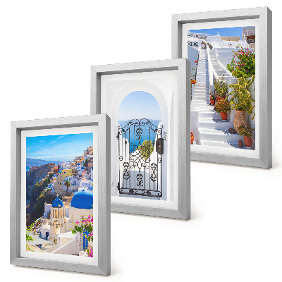 Keretezett triptichon Santorini görög építészetének kilátása Oián