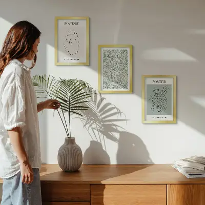 Modern keretezett képszett vonalas és növényi mintás minimalista stílusban