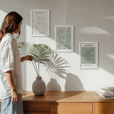 Modern keretezett képszett vonalas és növényi mintás minimalista stílusban