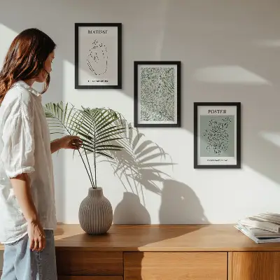 Modern keretezett képszett vonalas és növényi mintás minimalista stílusban