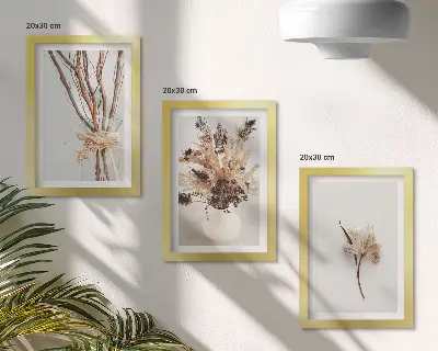 Keretezett triptichon minimalista természetstílusú virágok és ágak mintával
