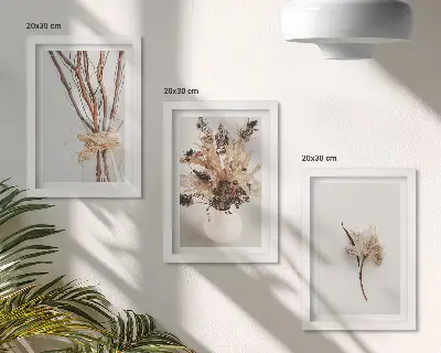 Keretezett triptichon minimalista természetstílusú virágok és ágak mintával