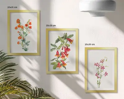 Vintage retro virágfestés keretezett háromrészes triptichon