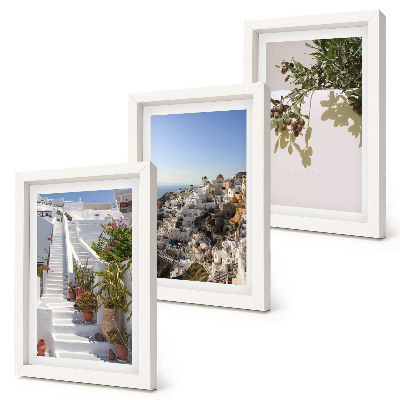 Keretezett triptichon Fehér lépcső Santorini-n, kilátással a városra