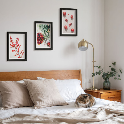 Modern keretezett kép szett Piros gyümölcsök és növények minimalista stílusban