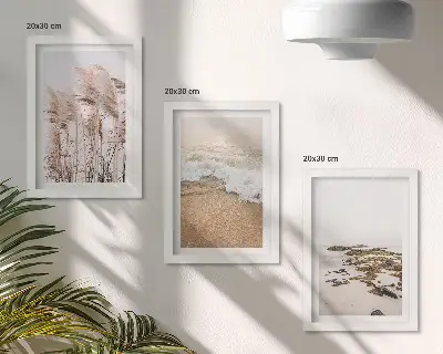 Keretezett triptichon strandfű hullámok és tengerparti kövek bohém stílusban
