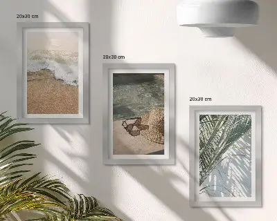 Modern keretezett kép szett vízparti kalap és napszemüveg levelek mintával