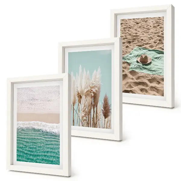 Keretezett triptichon strand, hullámok, fű, kalap, homok és pihentető természet témájú kivitelben