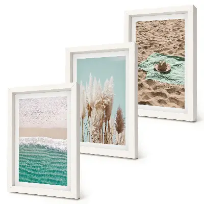 Keretezett triptichon strand, hullámok, fű, kalap, homok és pihentető természet témájú kivitelben