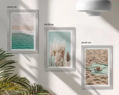 Keretezett triptichon strand, hullámok, fű, kalap, homok és pihentető természet témájú kivitelben