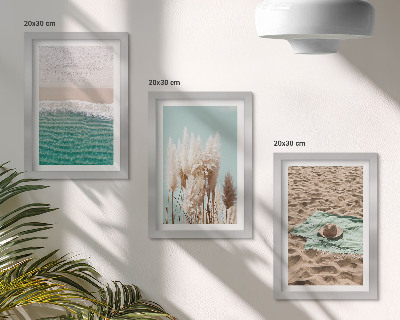 Keretezett triptichon Strand, hullámok, fű, kalap, homok, pihenés, természet
