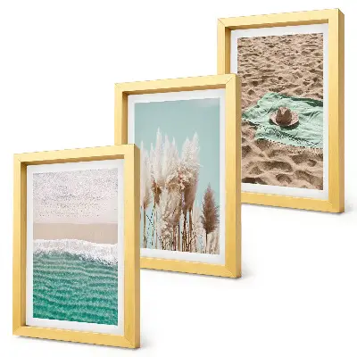 Keretezett triptichon strand, hullámok, fű, kalap, homok és pihentető természet témájú kivitelben
