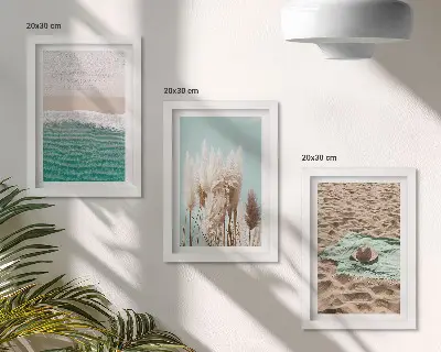 Keretezett triptichon strand, hullámok, fű, kalap, homok és pihentető természet témájú kivitelben