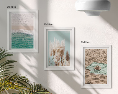 Keretezett triptichon Strand, hullámok, fű, kalap, homok, pihenés, természet