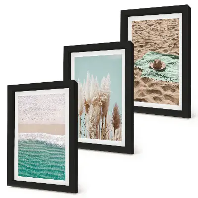 Keretezett triptichon strand, hullámok, fű, kalap, homok és pihentető természet témájú kivitelben