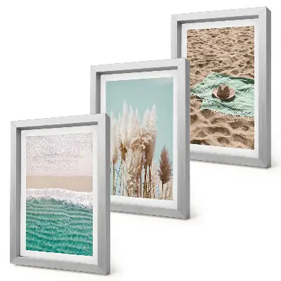 Keretezett triptichon strand, hullámok, fű, kalap, homok és pihentető természet témájú kivitelben
