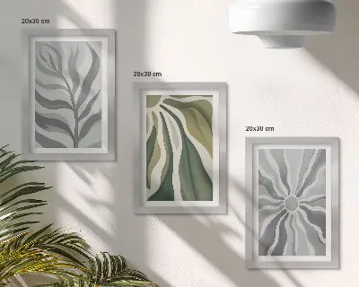 Modern keretezett képszett zöld és szürke árnyalatú növényi mintákkal