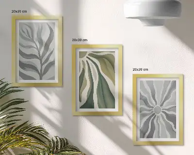 Modern keretezett képszett zöld és szürke árnyalatú növényi mintákkal
