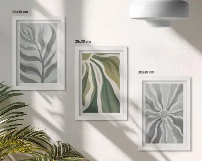 Modern keretezett képszett zöld és szürke árnyalatú növényi mintákkal