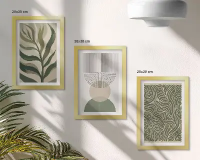 Modern keretezett képszett absztrakt levelek és geometriai alakzatok mintával