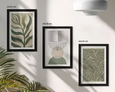 Modern keretezett képszett absztrakt levelek és geometriai alakzatok mintával