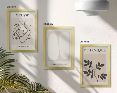 Keretezett triptichon stílusos minimalista, növényi motívumokkal díszített Matisse-festmények