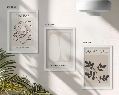 Keretezett triptichon stílusos minimalista, növényi motívumokkal díszített Matisse-festmények